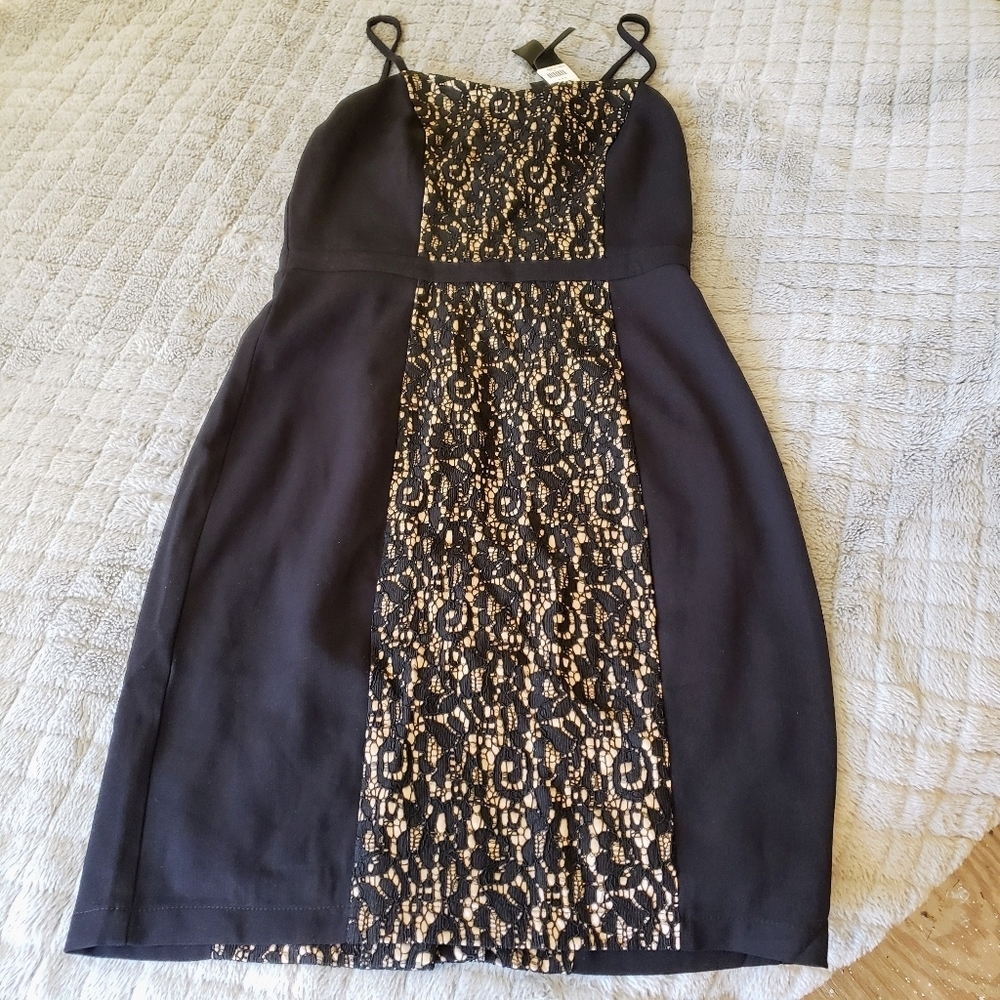 C. LUCE BLACK NUDE SPAGHETTI STRAP BLACK DRESS V NECK SIZE SMALL NWT - Picture 2 of 11